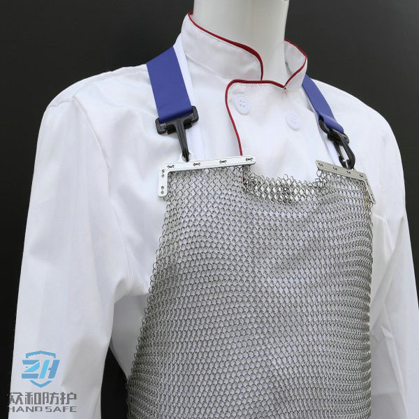 Stainless Steel Chainmail Mesh Apron with adjustable textile strap for Butcher