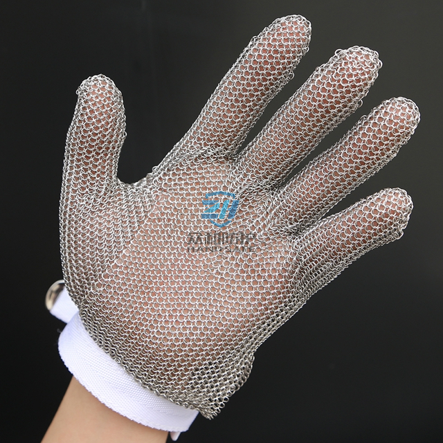 CE Certificate Food Grade Five Finger Ring Mesh Cut Resistant Gloves